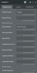 Display of Chatbot Model Selection