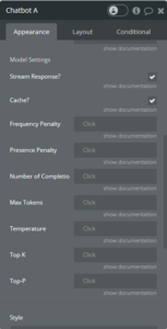 Display of Chatbot Model Settings